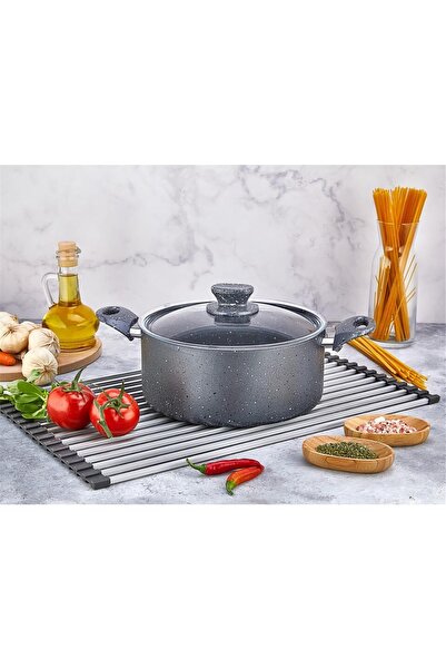 PoloChef Polo Chef Fiesta Granit Gray Deep Covered Pot Fireproof Non-Stick 20cm