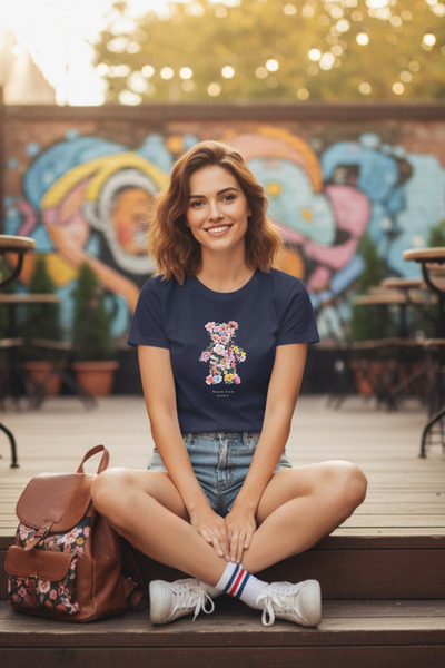 DK DAKSEL Синій колір Oversize Teddy Bear з принтом Жіноча футболка