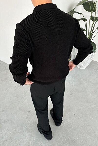 HAFKAGİYİM Black Half Zip Relaxed Knit Sweater