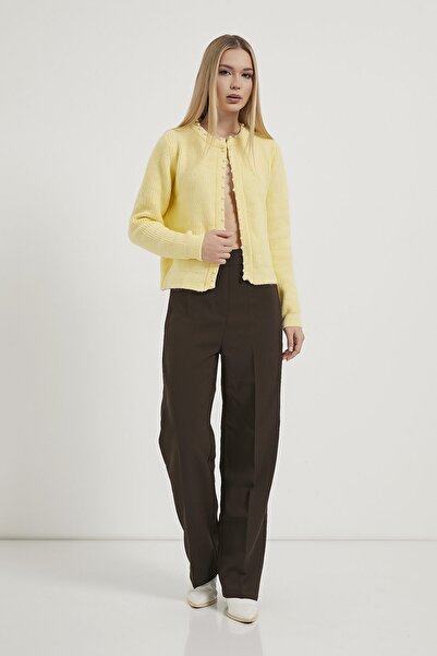 Arma Life Kadın İnci Desenli Basic Sarı Triko Hırka