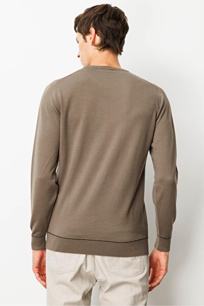 Desen Triko Ανδρικό πουλόβερ με ριγέ λαιμόκοψη από μαλλί μπακλαβάλι βιζόν