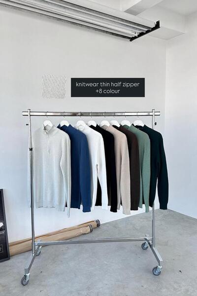 HAFKAGİYİM Gray Basic Ribbed Half-Zip Relaxed Sweater