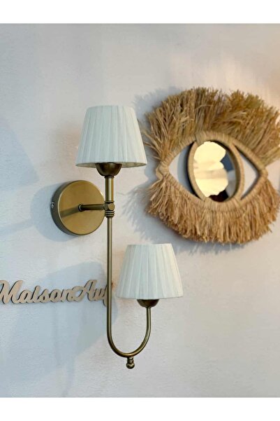Maison Avf Çift Başlıklı Osmanlı İpeği Kablosuz Pilli Aplik - Alt Eskitme Gold
