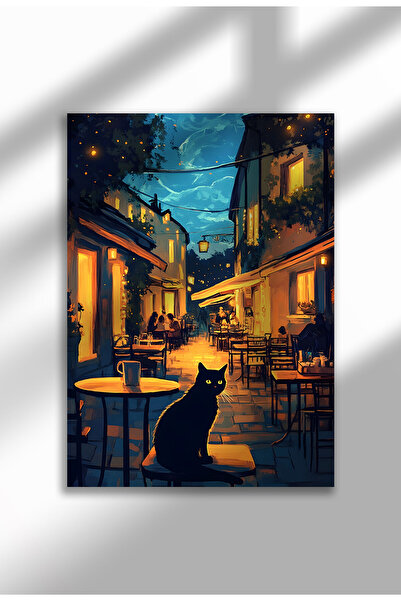 21mxm Imprimeu pe pânză cu pisică neagră – Operă digitală pe hârtie neînrămat...