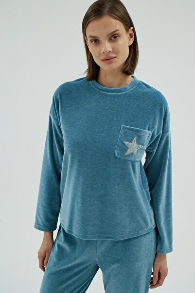 Sevim 16990 KADIN KADİFE NAKIŞLI PİJAMA TAKIM