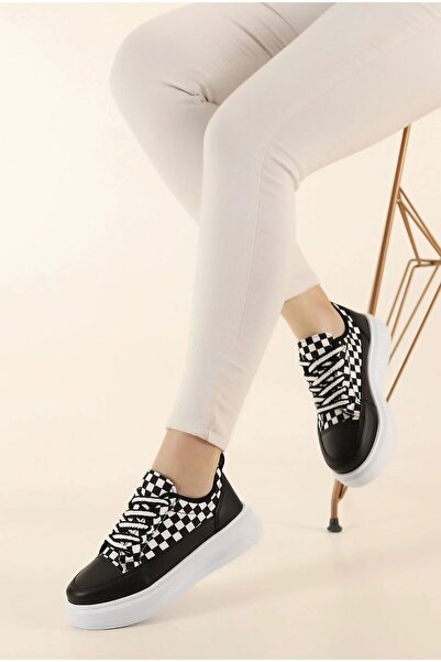 İNFİNİTE Siyah Kadın Keten Sneaker Günlük Ayakkabı