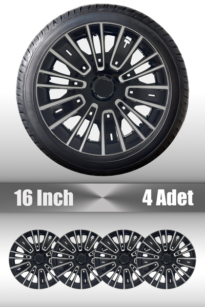 FRWY Fiat Ducato Uyumlu 16" İnç 4 Adet 1 Takım Gri Siyah Jant Kapağı
