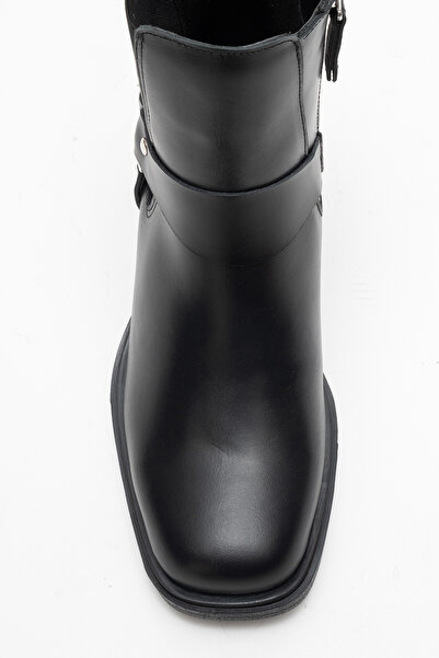 Dericlub Women's Short Heel Western Boots Genuine Leather Rg 3523 Black