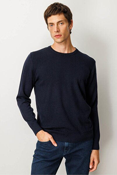 Desen Triko Чоловічий светр з бахромою на комірі, темно-синій