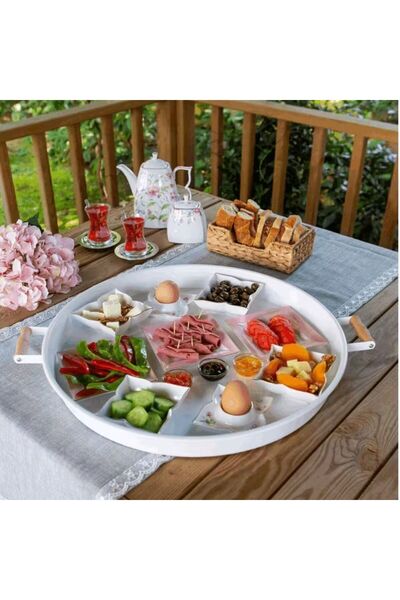 DAMMERUN 50 cm Ahşap Kulplu Metal Sunum Tepsisi – Şık ve Dayanıklı