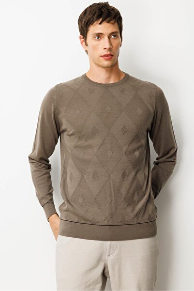 Desen Triko Ανδρικό πουλόβερ με ριγέ λαιμόκοψη από μαλλί μπακλαβάλι βιζόν