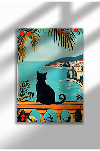 21mxm Imprimeu pe pânză cu pisică neagră – Operă digitală pe hârtie neînrămat...