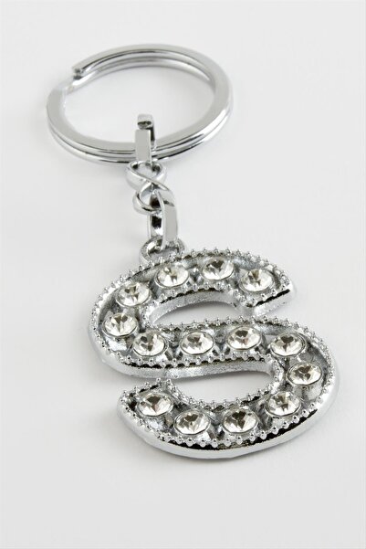 Marsilyan Silver Colored Stone Letter Keychain