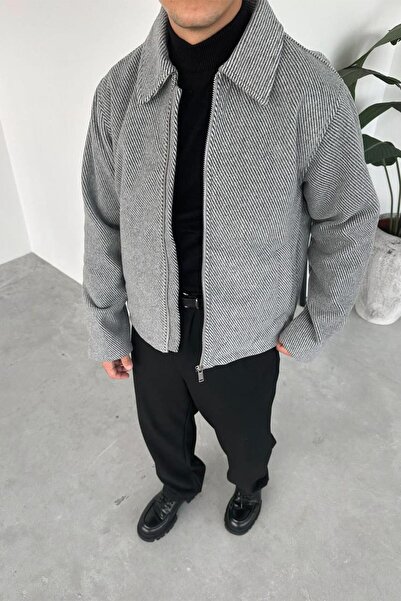 HAFKAGİYİM Γκρι Premium Κασετούρα Υφασμάτινο Χαλαρό Μπουφάν