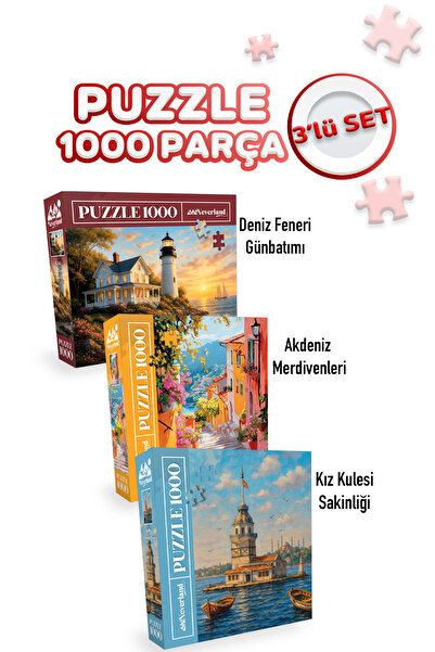 Neverland 3 Pcs 1000 Piece Puzzle - Mediterranean Stairs and Girl Tower Sakin...