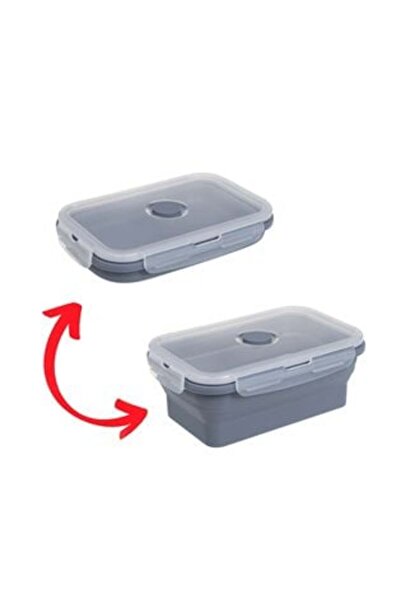 SHOPIENS Foldable Silicone Container Gray with Plastic Lid 800 ml