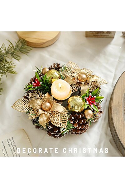 Flippy Κηροπήγιο, Flippy, Κύπελλο με 2 Χρυσές Σφαίρες και 2 Λουλούδια με Κώνους, 7,5 x 17,5 x 7 εκ., Χρυσό