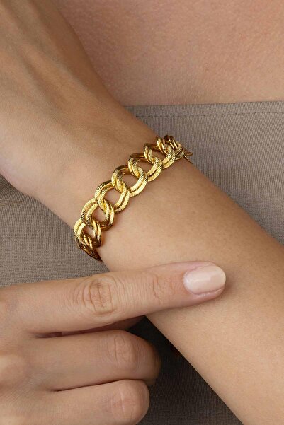 Gümüş Pazarım Altın Kaplama Saman Yolu Kadın Çelik Bileklik