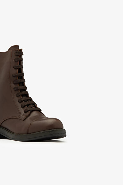 SAYL Kahve Hakiki Deri Bağcıklı Yandan Fermuarlı Postal Kadın Bot