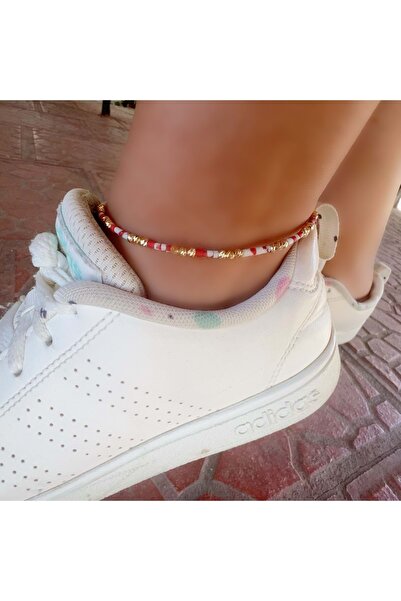 ACAR TAKI Red-Color Beaded Anklet 23+3cm Acr6166