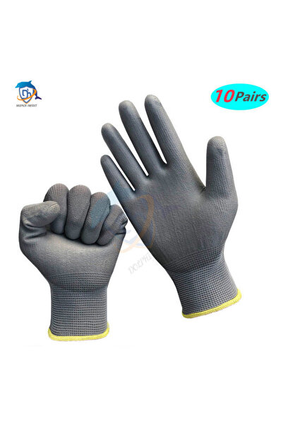 Choice L Gray 10 pairs 10-50 Pairs of Nylon PU Gloves Safety Work Gloves Repair Special Gloves Palm Coated