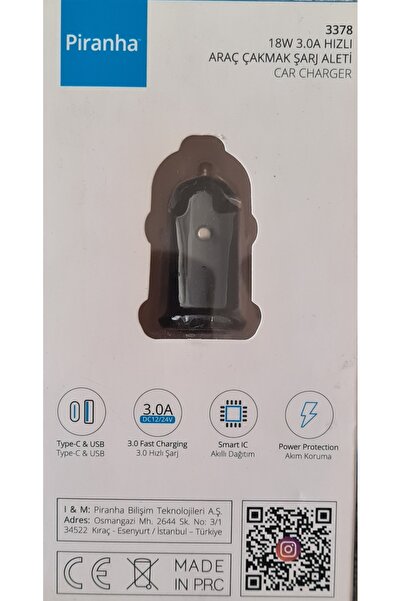 Piranha 3378 Araç Çakmaklık Şarj Aleti 18W
