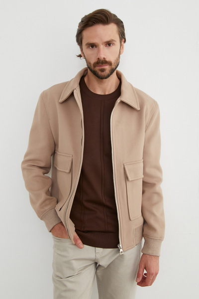 Fulla Moda Μπουφάν με φερμουάρ και τσέπη με λαιμόκοψη πόλο