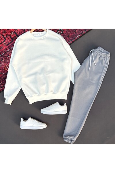 THEGENTMAN Three Thread Compact Crew Neck Cotton Premium Oversize Tracksuit Set