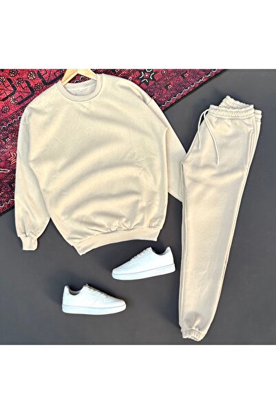 THEGENTMAN Three Thread Compact Crew Neck Cotton Premium Oversize Tracksuit Set