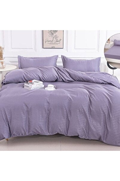 Casa de Vis Double Bedding Set, Satin Cotton, 180 x 200 cm, 4 pieces, elastic, purple, Casa de Vis, DPPE-06
