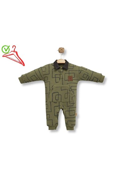 MAİSON RY 6/12 Months Boy Romper with Front Pocket Polo Collar Snap Closure