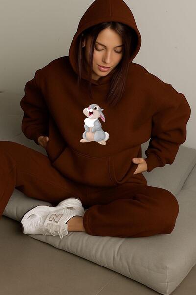 BENROMA 3 İPLİK PENYE TAVŞAN BASKILI ÜNİSEX KAPÜŞONLU SWEAT