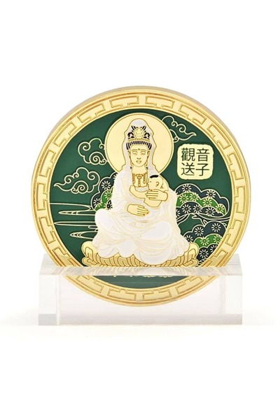 Feng Shui Placa cu zeita Kwan Yin cu bebelus in brate pentru fertilitate in c...
