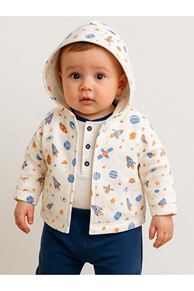 Zekids 3-Piece Organic Space Patterned Baby Tracksuit Set