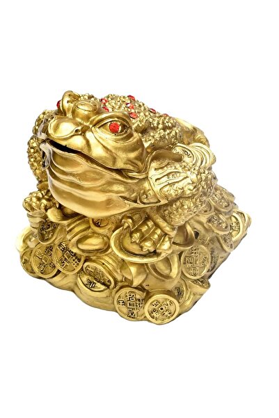 Feng Shui Broasca raioasa pe munte de monede si pepite cu cristale rosii