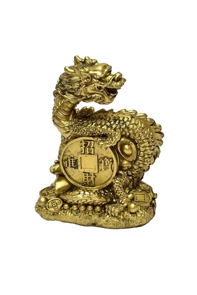 Feng Shui Dragon auriu cu moneda chinezeasca