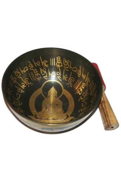 Feng Shui Vas tibetan - Bol cantator negru cu Buddha Medicine si mantra de pr...