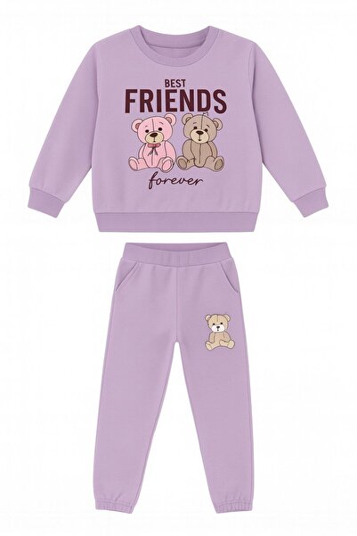 ZUZUNGA Best Friends Written Teddy Bear Printed 2 Thread Tracksuit Set