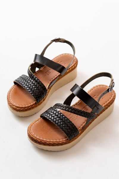 Budi Mengü 730-152 Black Orthopedic Genuine Leather Padding Women's Sandals