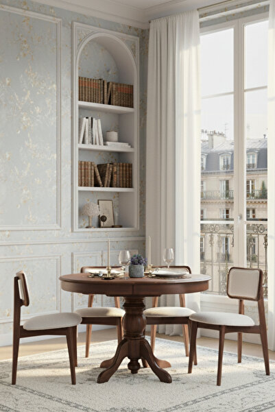 Woodenbend Ronya Açılır Masa Takımı Ceviz Rengi 80x120–150 cm 4 Döşemeli Sand...