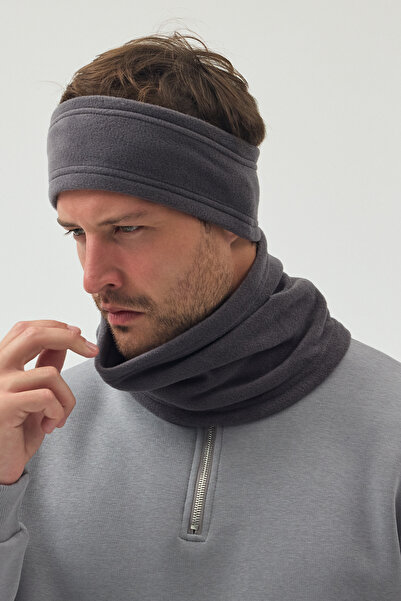 Butikgiz %100 Mikro Polar Esnek Çok Fonksiyonlu Boyunluk + Saç Bandı Unisex Kışlık Set