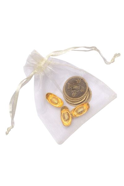 Feng Shui Sac cu bani - 6 monede I-Ching si 3 pepite aurii