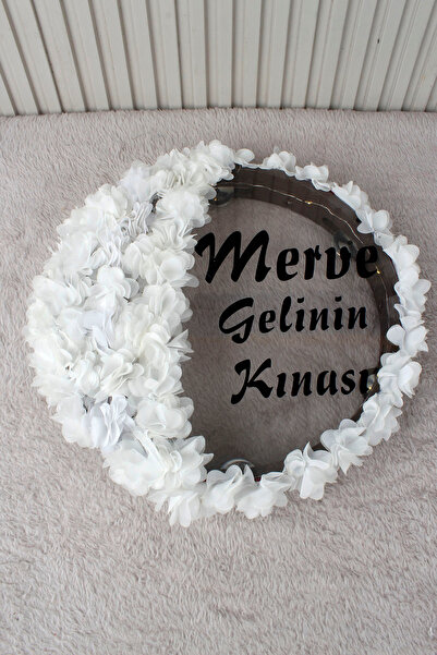 Mortex Beyaz LED’li Şeffaf Gelin Tefi 32 cm 3D Çiçek Süslemeli Kına Düğün Ned...