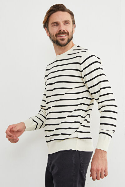 Fulla Moda Çizgili Bisiklet Yaka Kazak