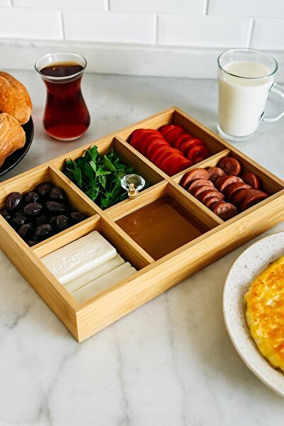 ALLEGRI Bambu 6 Bölmeli Pleksi Cam Kapaklı Elmas Kulplu Lüks Kahvaltılık Orga...