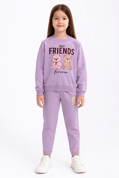 ZUZUNGA Best Friends Written Teddy Bear Printed 2 Thread Tracksuit Set