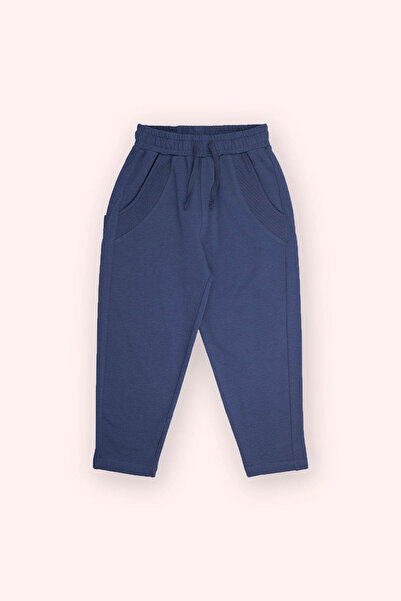Panço Boy's Elastic Waist Navy Blue Sweatpants with Back Pocket Detail