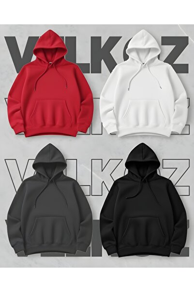 Velkoz 4 LÜ KIŞLIK KAPŞONLU SWEATSHİRT(Kırmızı,Siyah,Beyaz,Antrasit)