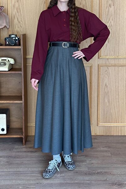 Ceylan Otantik Anthracite Polyviscon College Skirt