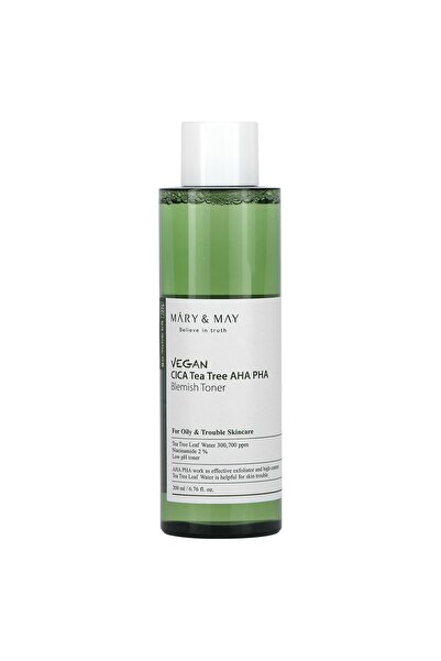 Mary & May Vegan Cica Tea Tree AHA PHA Blemish Toner, Αποτελεσματική τονωτική λοσιόν κατά των ατελειών, 200ml